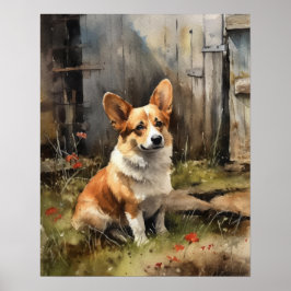 Póster Pembroke Welsh Corgi Dog Art Print Poster