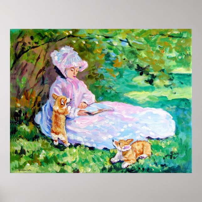 Póster Pembroke Welsh Corgi Print Springtime (Frente)