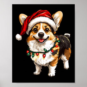 Póster Pembroke Welsh Corgi Santa Luces Árbol de Navidad 