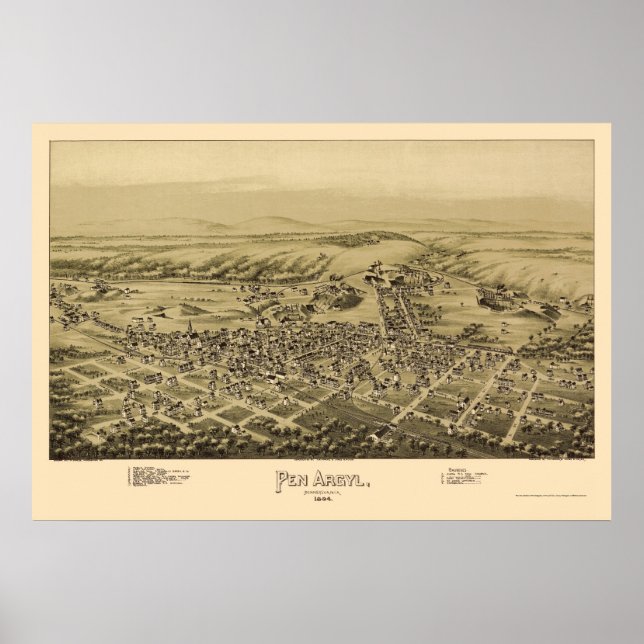 Póster Pen Argyl, PA Panoramic Map - 1894 (Frente)