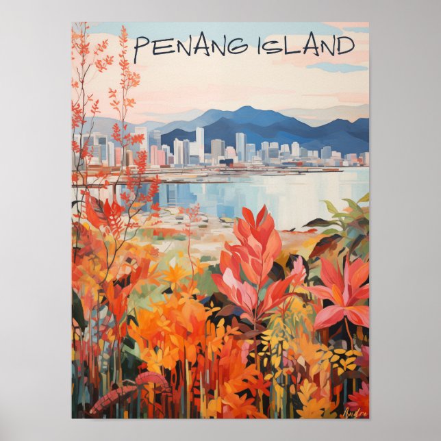 Póster Penang Malaysia Travel City Painting Aesthetic (Frente)