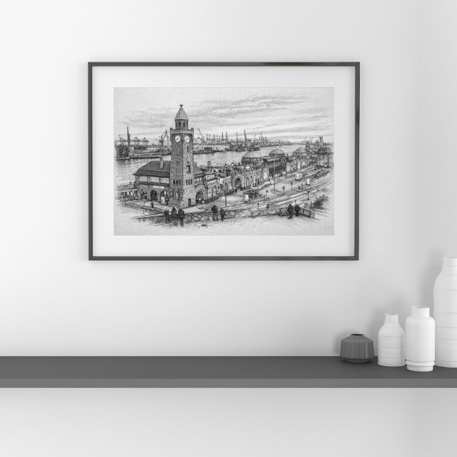 Póster Pencil Cityscape Sketch Hamburg Harbor Landmark (Subido por el creador)