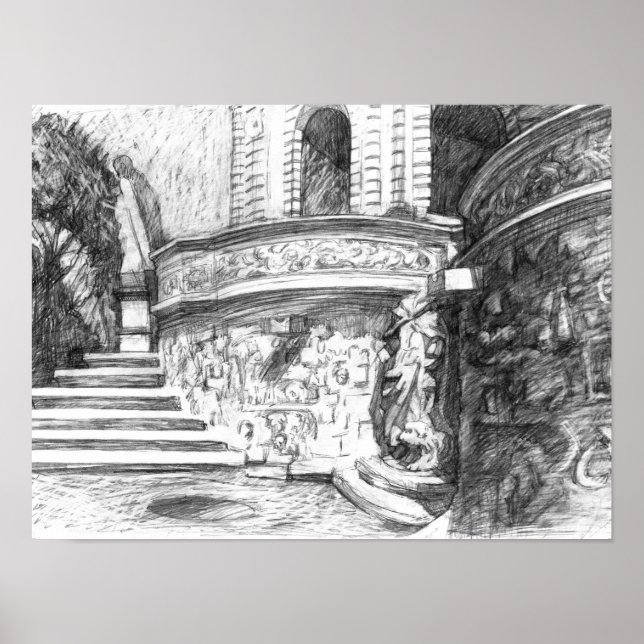 Póster Pencilarla del castillo Monocromo Blanco y negro (Frente)