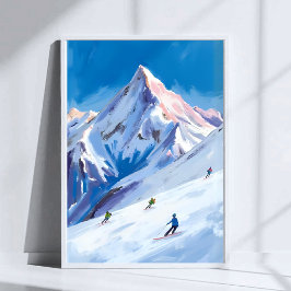 Póster Pendientes de Montaña de Esquí Invierno Acuarela