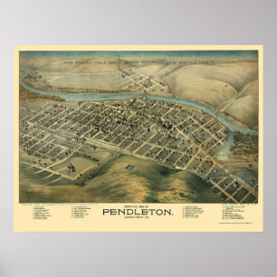 Póster Pendleton, O mapa panorámico - 1890's