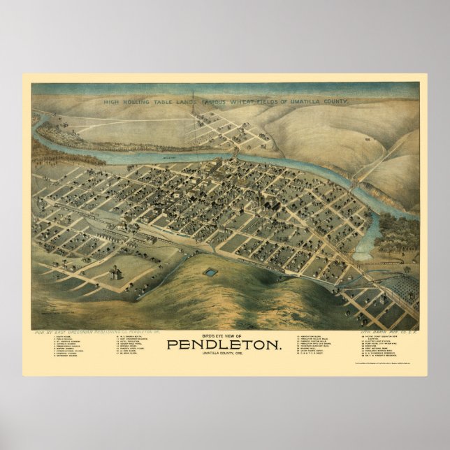 Póster Pendleton, O Mapa Panorámico - Años 1890 (Frente)