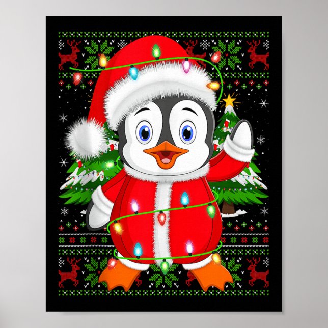 Póster Penguin Christmas Lights Santa Costume Ugly Xmas S (Frente)