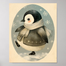 Póster Penguin Cute Winter Watercolor Nursery Art