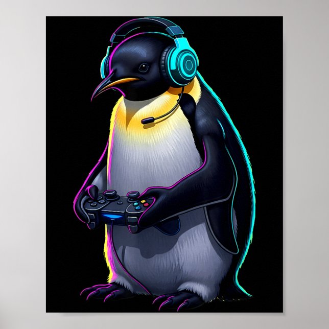 Póster Penguin Gaming Animal Video Games Funny Penguin  (Frente)