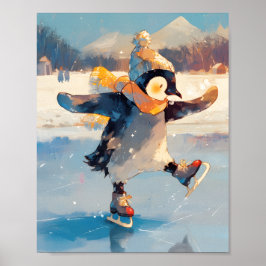 Póster Penguin Ice Skating Winter Nursery Wall Art Poster