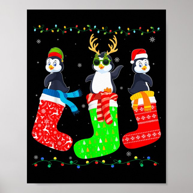 Póster Penguin In Xmas Socks Funny Holiday Ugly Sweater C (Frente)