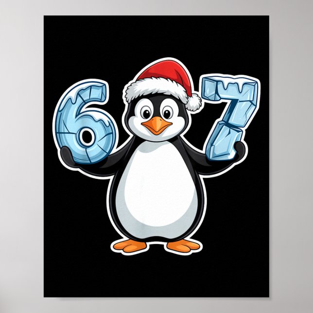 Póster Penguin Santa Hat 67 Icy Numbers Christmas Birthda (Frente)