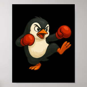 Póster Pengüino de dibujos animados cool boxeador kickbox