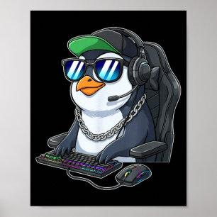 Póster Pengüino jugador divertido pingüinos de juegos jug