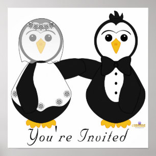 Póster Penguins Getting Married You're Invited