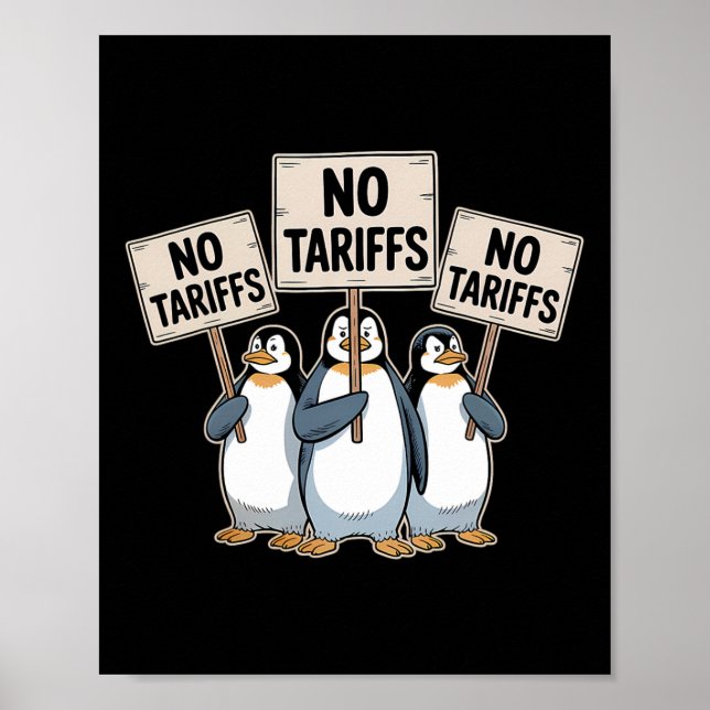 Póster Penguins Protest Against Trump Tariffs Funny Pengu (Frente)