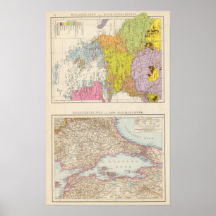 Póster Península balcánica y mapa de Constantinopla