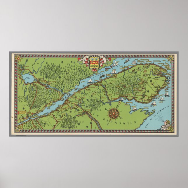 Póster Península de Gaspe, Mapa de Canadá (Frente)