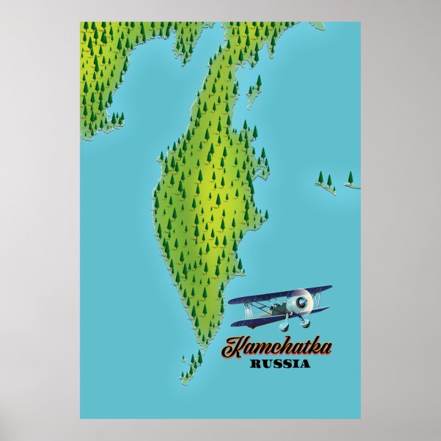 Póster Península de Kamchatka mapa de viaje de Rusia. (Frente)