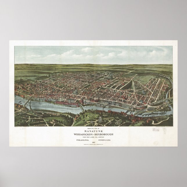 Póster Penn de Filadelfia. Mapa Panorámico Antiguo de 190 (Frente)