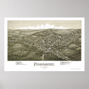 Póster Pennsboro, mapa panorámico de WV - 1899