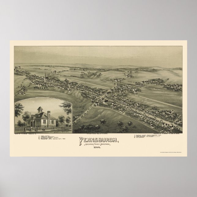 Póster Pennsburgh, PA Panoramic Map - 1894 (Frente)
