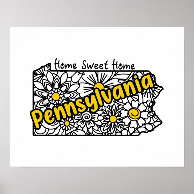 Póster Pennsylvania Doodle Flowers Silhouette (Frente)