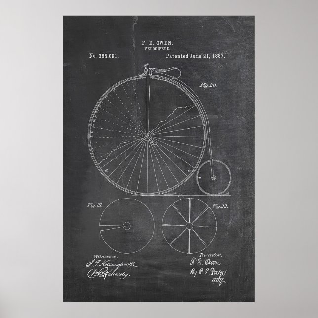 Póster Penny Farthing Bicycle Blueprint (Frente)