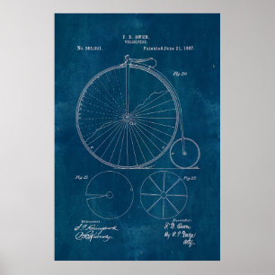 Póster Penny Farthing Bicycle Blueprint