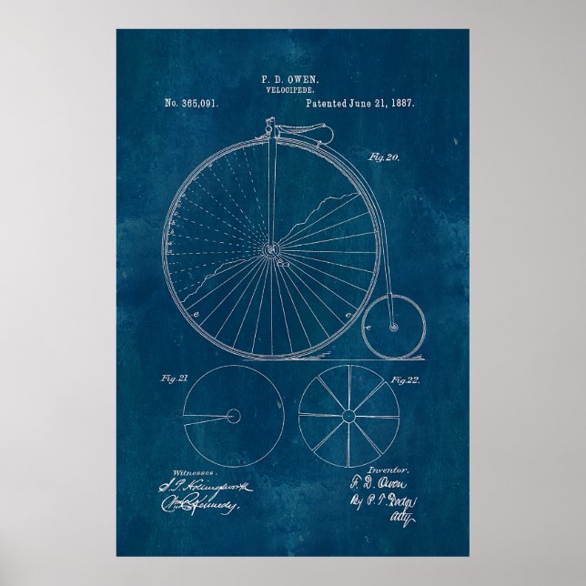 Póster Penny Farthing Bicycle Blueprint (Frente)