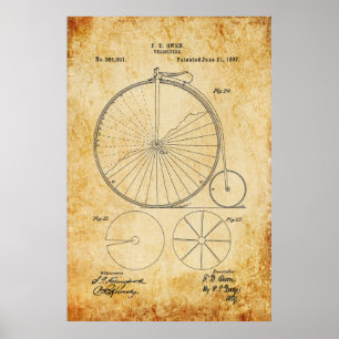 Póster Penny Farthing Bicycle Blueprint