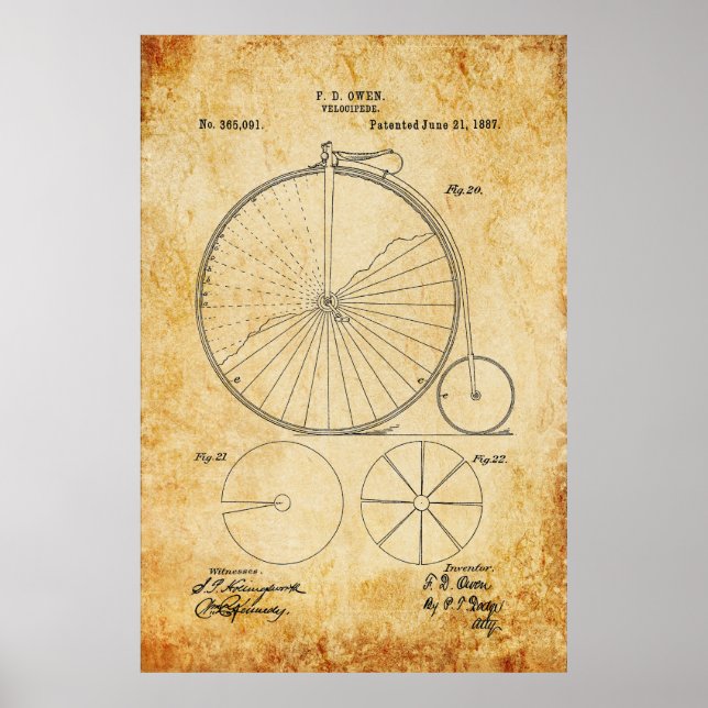 Póster Penny Farthing Bicycle Blueprint (Frente)