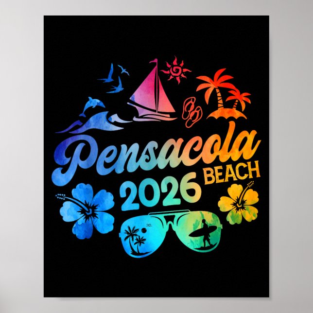 Póster Pensacola Beach Florida 2026 Vacation Tie Dye Summ (Frente)
