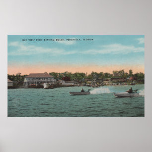 Póster Pensacola, FL - opinión de la bahía de la playa