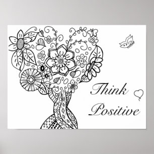 Póster Pensamiento positivo de colorante de árbol cardíac