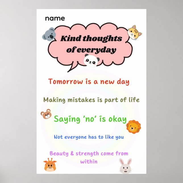 Póster Pensamientos amables todos los días (Frente)