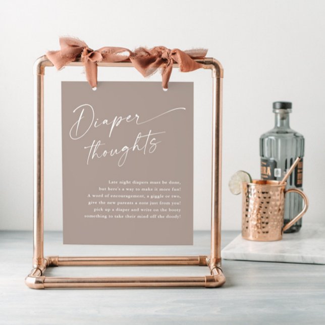 Póster Pensamientos Modernos de Pañal en Script Neutral p (Modern script diaper thoughts gender neutral boho baby shower sign.)