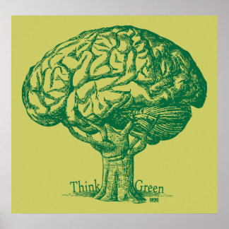 Póster Pensar en el Poster del árbol del cerebro verde
