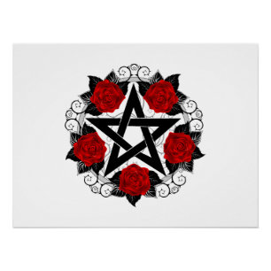 Póster Pentagram con rosas rojas