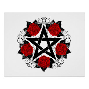 Póster Pentagram con rosas rojas