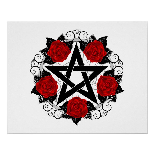 Póster Pentagram con rosas rojas (Anverso)