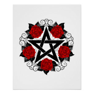 Póster Pentagram con rosas rojas