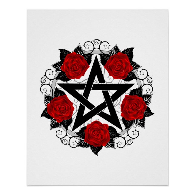 Póster Pentagram con rosas rojas (Anverso)