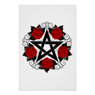 Póster Pentagram con rosas rojas
