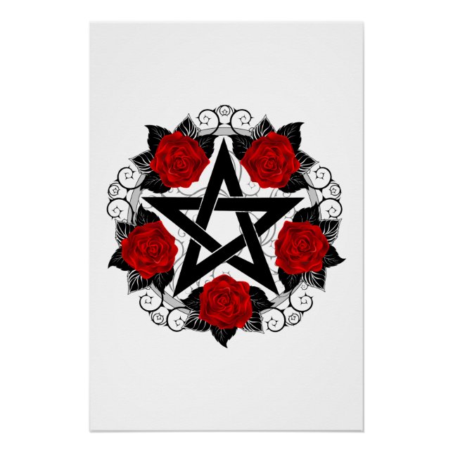 Póster Pentagram con rosas rojas (Anverso)