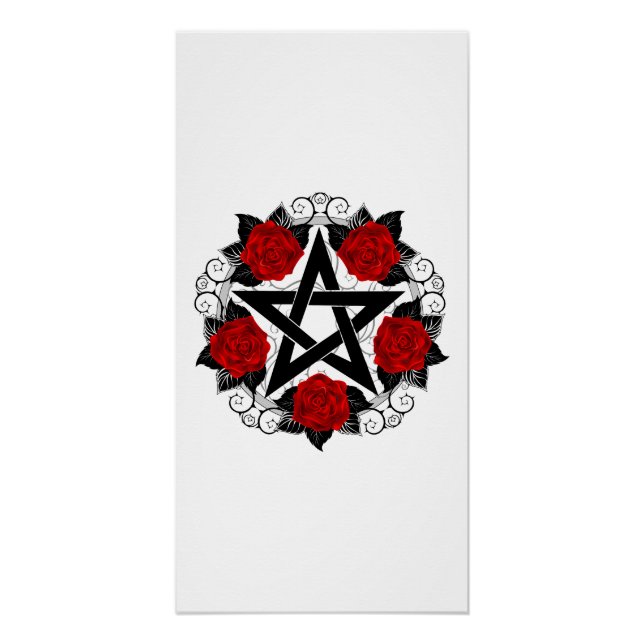Póster Pentagram con rosas rojas (Anverso)