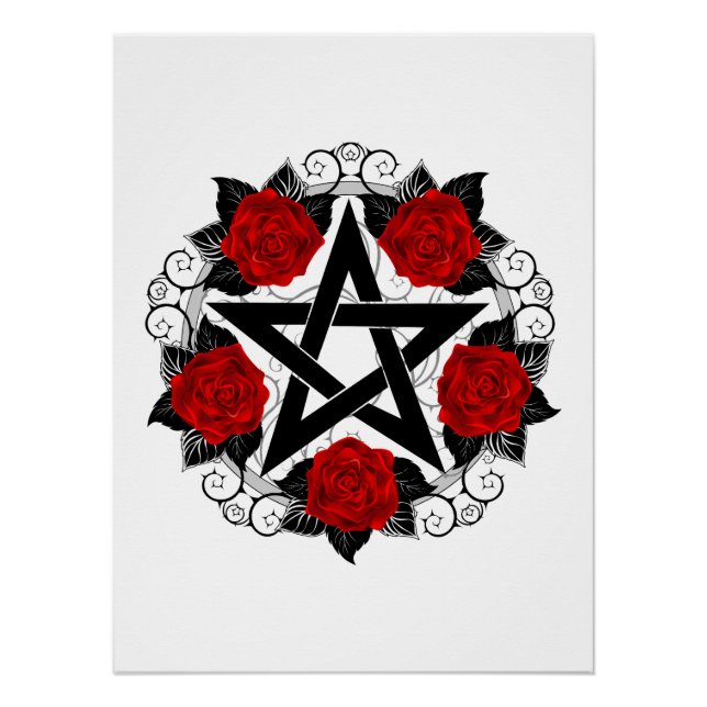 Póster Pentagram con rosas rojas (Anverso)