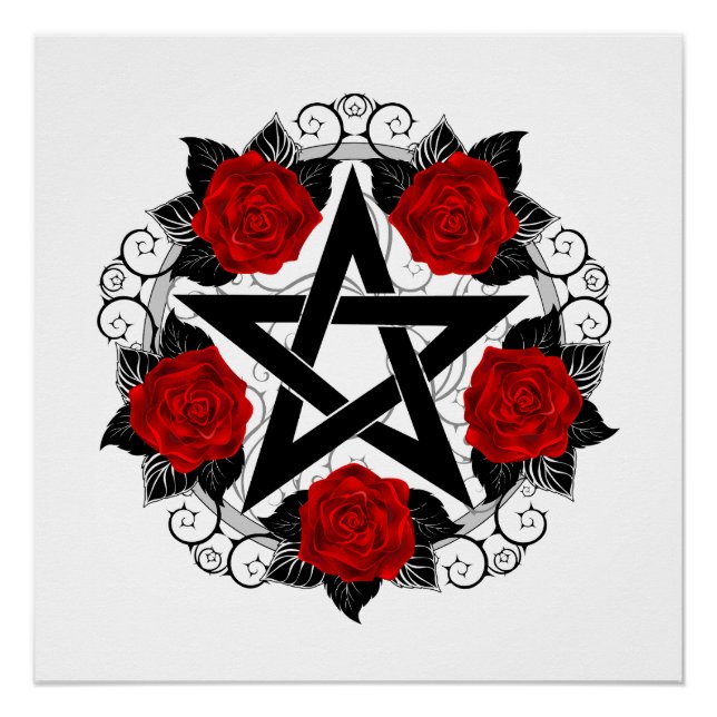 Póster Pentagram con rosas rojas (Anverso)