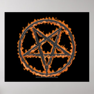 Póster Pentagrama invertida en llamas