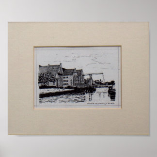Póster Pentekening Zwolle Oversticht met Pelserbrugje